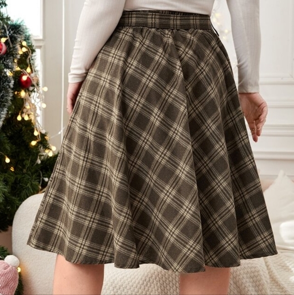 BRAND NEW NWT Brown Plaid Tartan Midi Skirt 2XL (16) - Picture 4 of 15